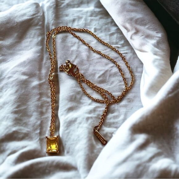 NWT Citrine CZ Gold Tone Stainless Steel Necklace - Picture 1 of 3